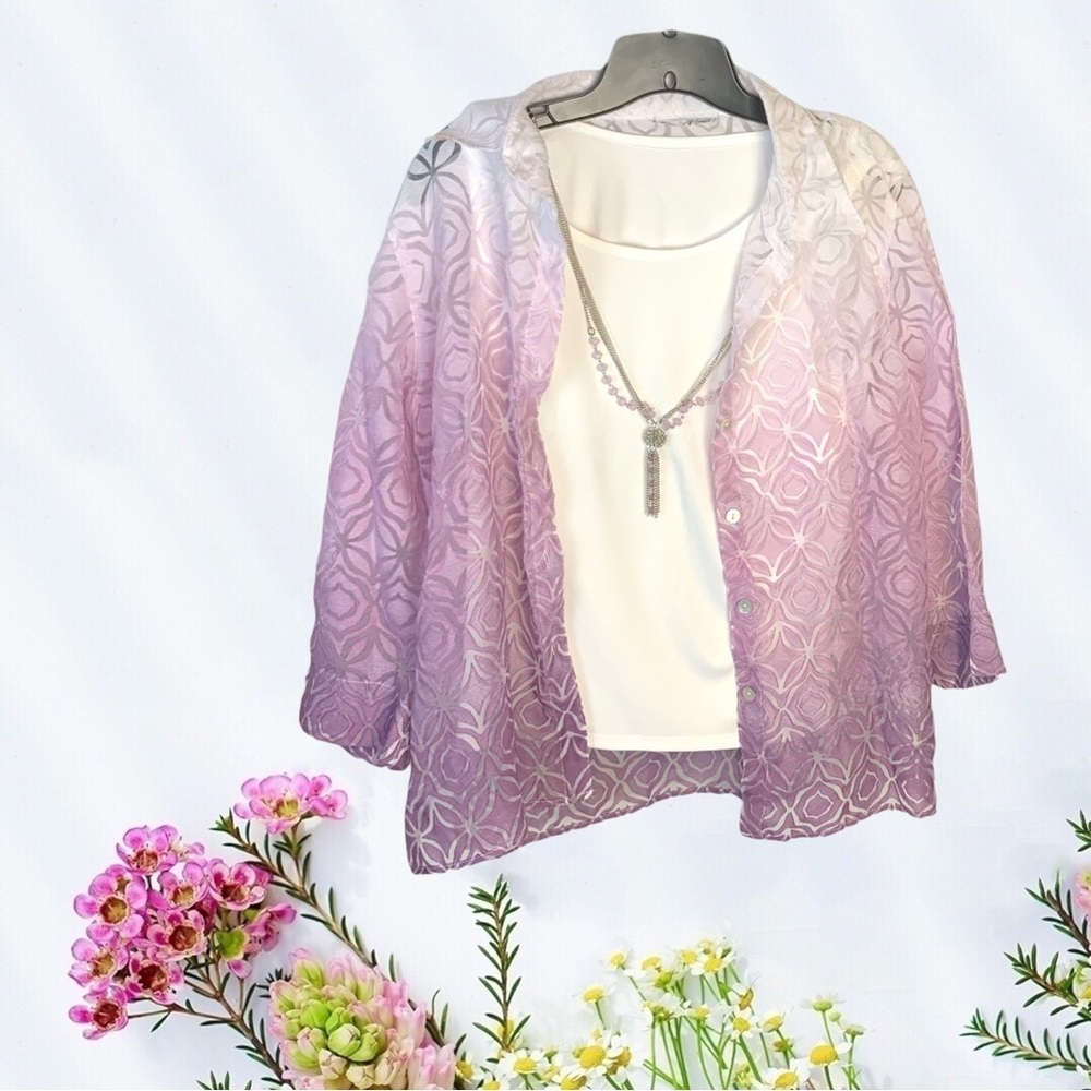 Purple & White Layer Look Blouse/Tank With Detachable Necklace About a 1X-2X